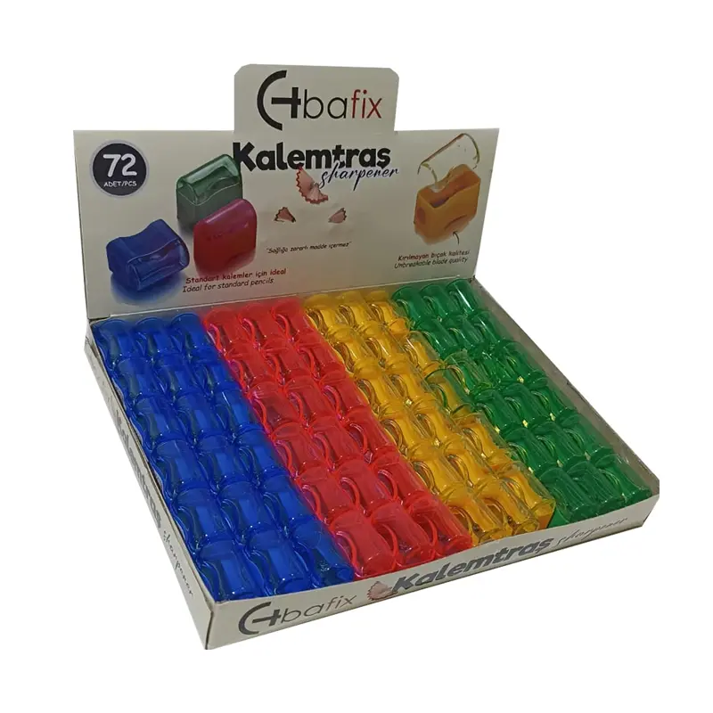 Bafix Ts801 Tek Bölmeli Kapaklı Plastik Kalemtraş 72 Li Kutu