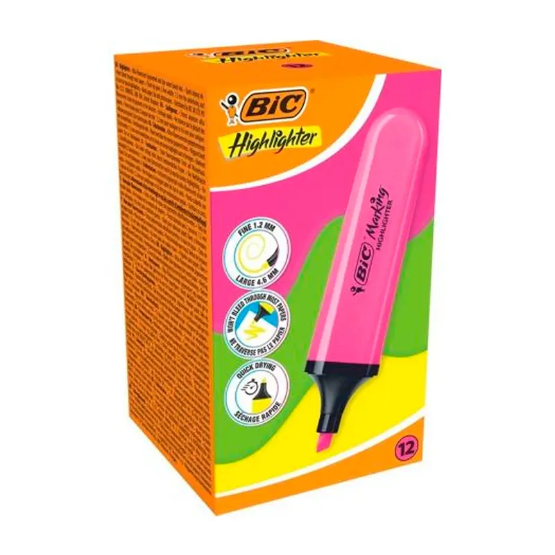 Bic Marking Flat Highlighter Fosforlu Kalem 10 Lu Kutu Pembe