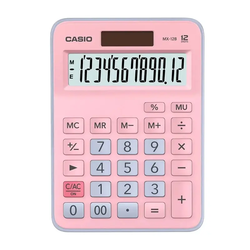 Casio MX-12B-PKLB Masaüstü Hesap Makinesi 12 Hane Açık Pembe + Açık Mavi