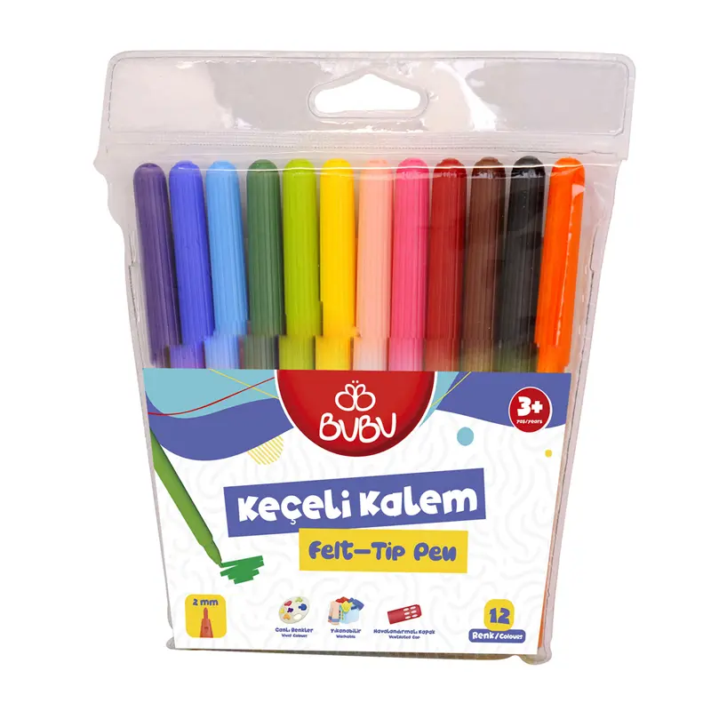 Bu-Bu KEC001 Keçeli Kalem 12 Renk Pvc Paket