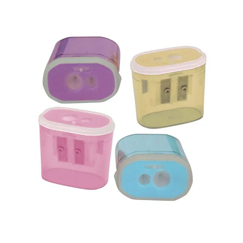 Bu-Bu KT0011 Dikdörtgen Şeffaf Pastel Renk Çiftli Kalemtraş 24 Lü Paket