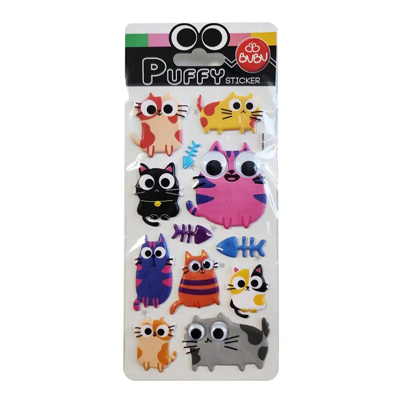 Bu-Bu SWP-2409 Puffy Sticker 9x21cm Oynar Gözlü Şaşkın Kediler