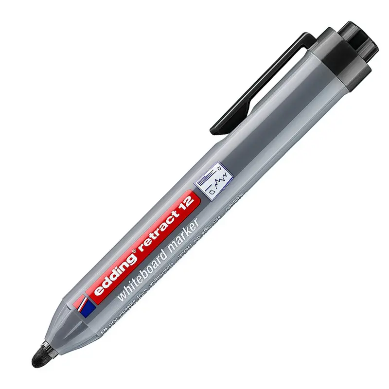 Edding Retract 12 Basmalı Beyaz Yazı Tahtası Kalemi Yuvarlak uç 1,5-3 mm Siyah 10 Lu Kutu