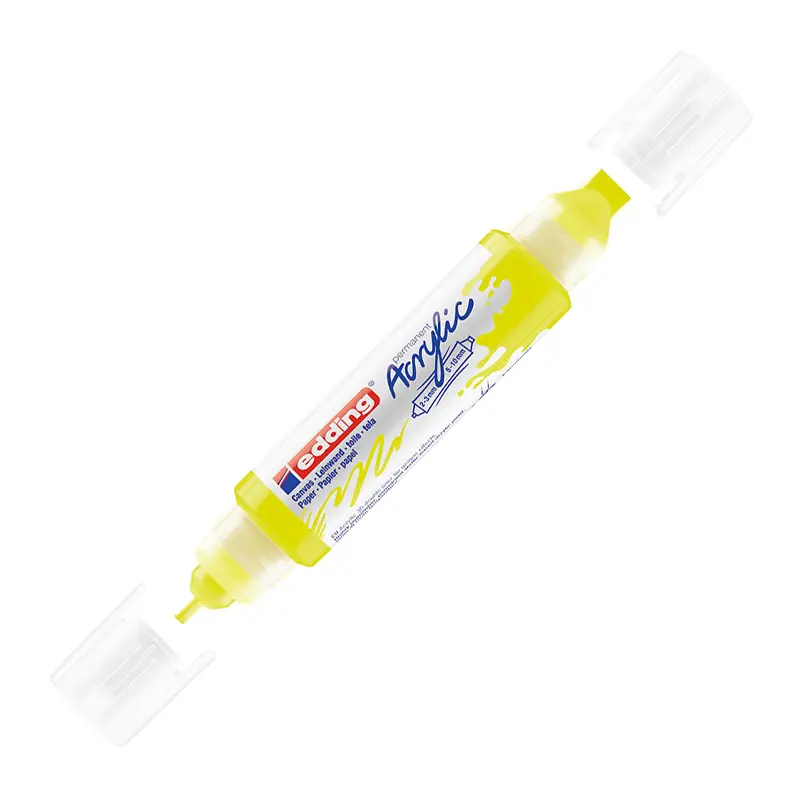 Edding 5400 3D Double Liner Çift Uçlu 2-3 mm ve 5-10 mm Akrilik Boyama Markörü Fosforlu Sarı 5 Li Paket