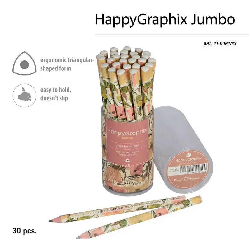 Victoria's Journals Bruno Visconti Happy Graphix Çiçekler Jumbo Kurşun Kalem 3.5mm 4B x 30 Lu Paket