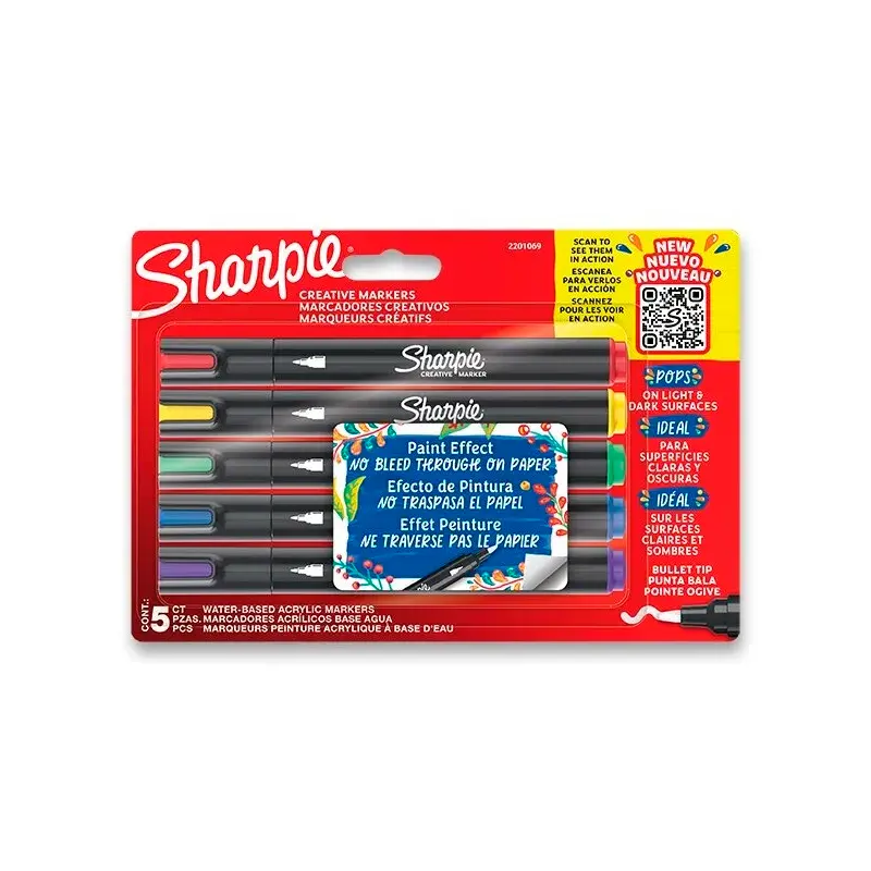 Sharpie 2213380 Doğa Tonları Yuvarlak Uç Markör Akrilik 5 Li Set