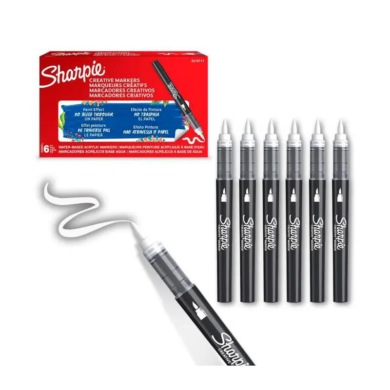 Sharpie 2218111 Fırça Uç Akrilik Markör Beyaz x 6 Lı Kutu