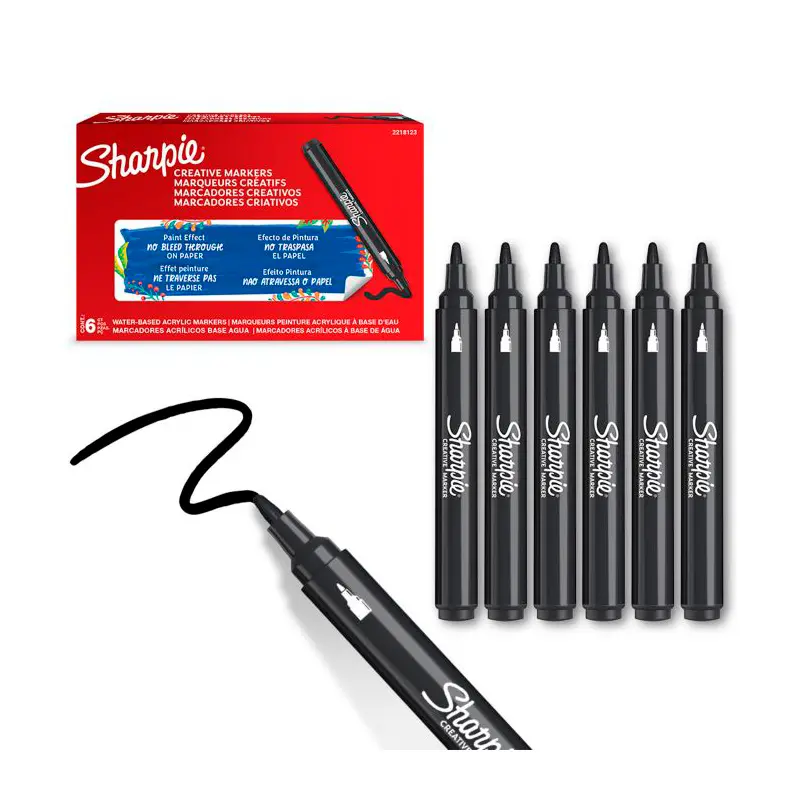 Sharpie 2218123 Yuvarlak Uç Akrilik Markör Siyah x 6 Lı Kutu