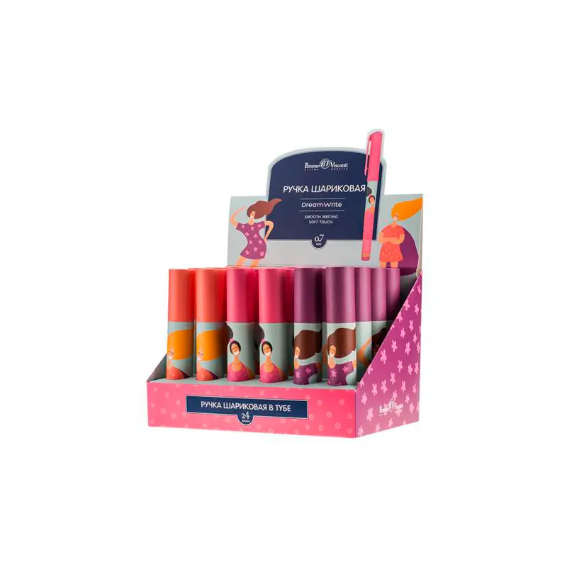 Bruno Visconti Dreamwrite Girls Power Desen Silindir Kutu Tükenmez Kalem 0.7mm Mavi x 24 Lü Stand