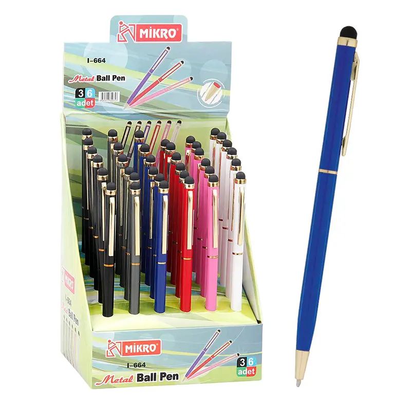 Mikro L-664 Metal Tükenmez Kalem x 36 Lı Stand