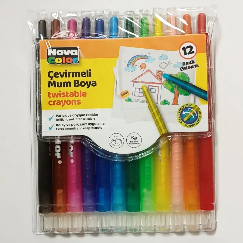 Nova Color NC-2122 Silinebilir Yuvarlak Pastel Mum Boya 12 Renk x 12 Li Kutu