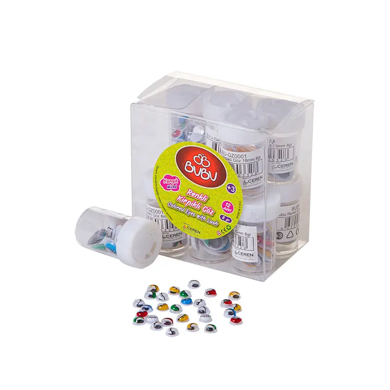 Bu-Bu GZ0001 Renkli Kirpikli Karışık Göz 8 Gr. Tüp x 12 Li Paket