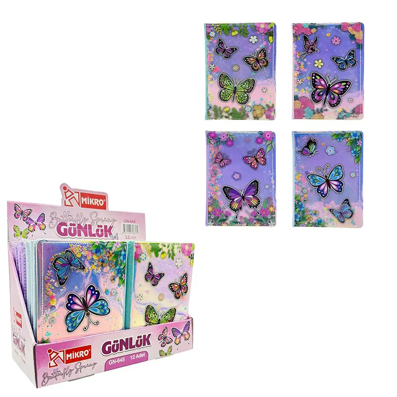 Mikro GN-645 Butterfly Spring Günlük Defter x 12 Li Stand