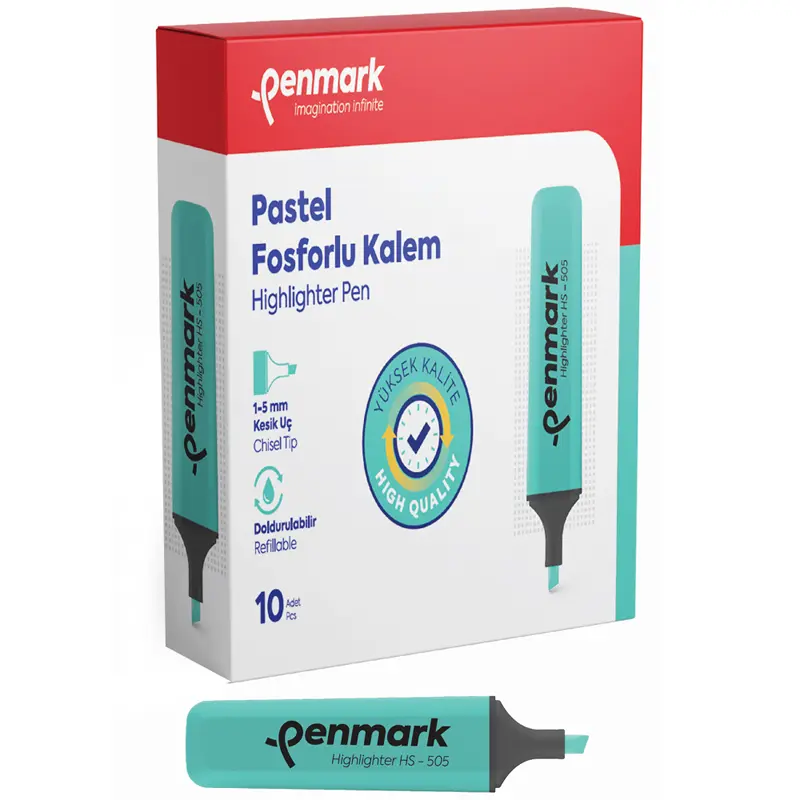 Penmark HS-505 12 Pastel Fosforlu Kalem Mint Yeşili x 10 Lu Kutu
