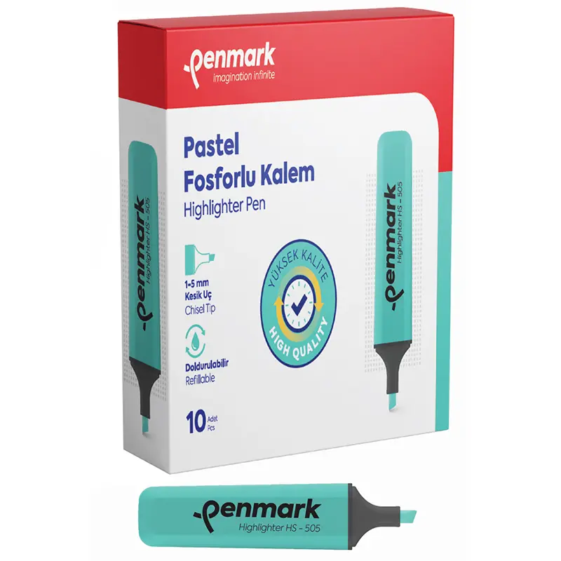 Penmark HS-505 08 Fosforlu Kalem Pastel Nane Şekeri x 10 Lu Kutu