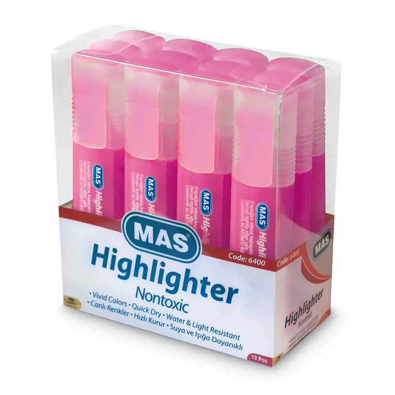 Mas 6400 Fosforlu Kalem Pembe x 12 Li Kutu