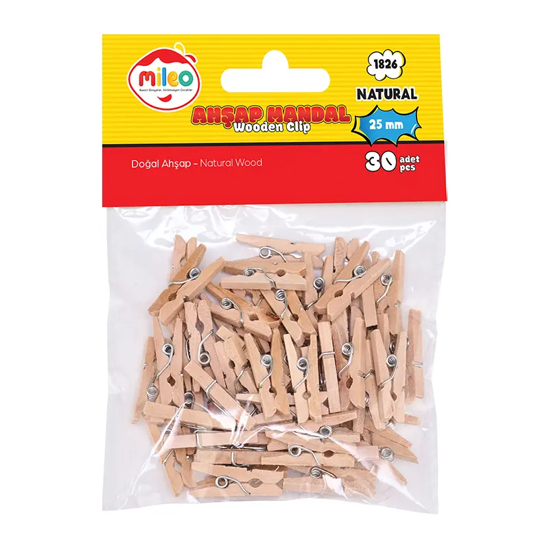 Mileo 1826 Naturel Ahşap Mandal 25mm x 30 Lu Paket