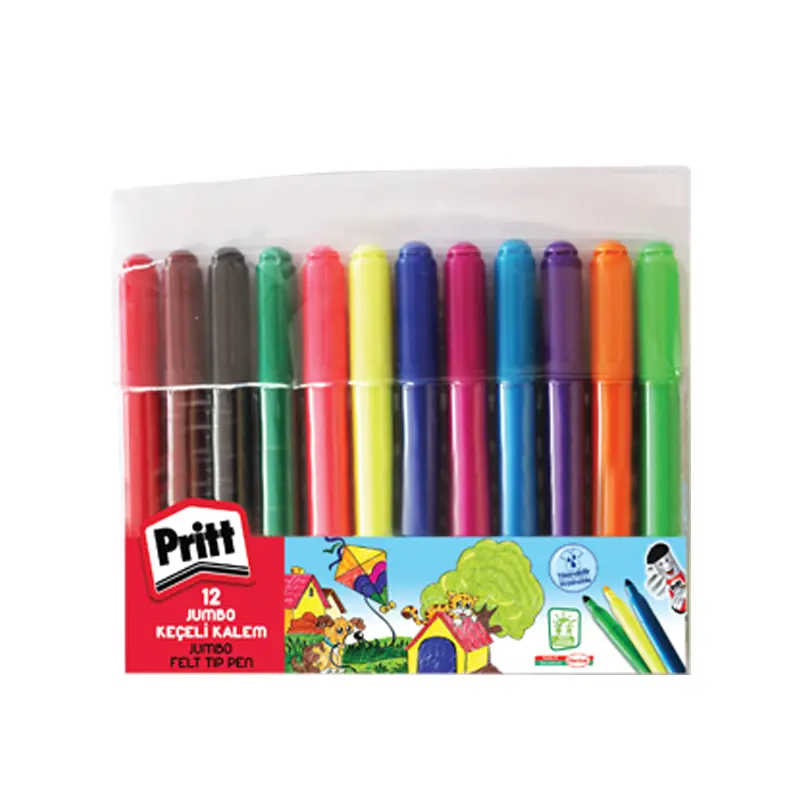 Pritt 1687975 Yuvarlak Uç Jumbo Keçeli Boya Kalemi 12 Renk