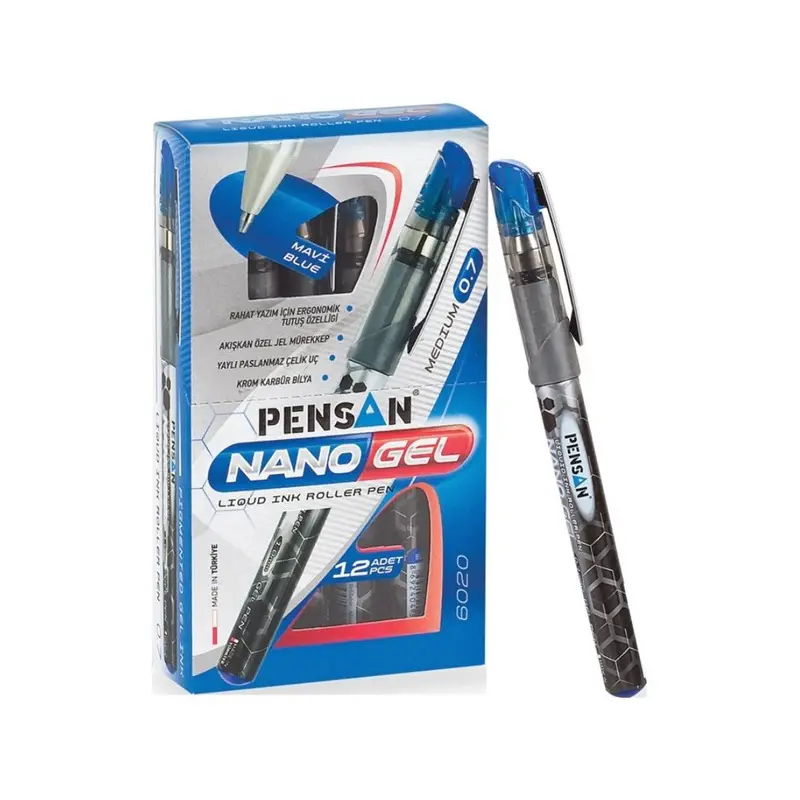 Pensan 6020 Nano Jel Roller Kalem 0.7mm Mavi x 12 Li Kutu