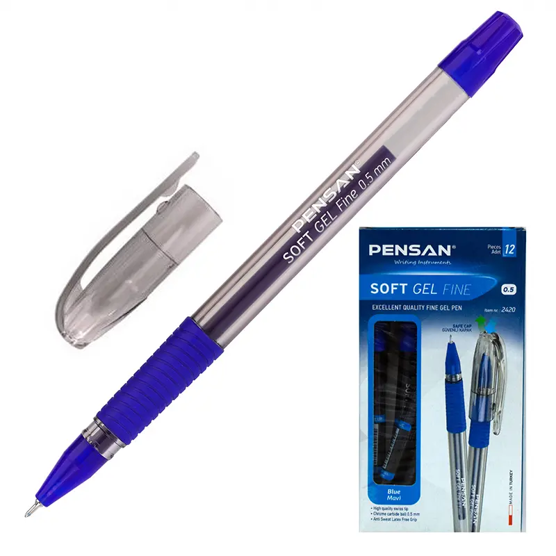 Pensan 2420 Soft Gel Fine Tükenmez Kalem Mavi 0.5mm x 12 Li Kutu