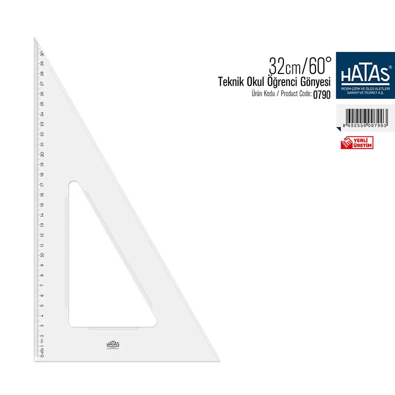 Hatas 0790 Plastik Öğrenci Gönyesi 60 Derece 32cm. x 20 Li Kutu