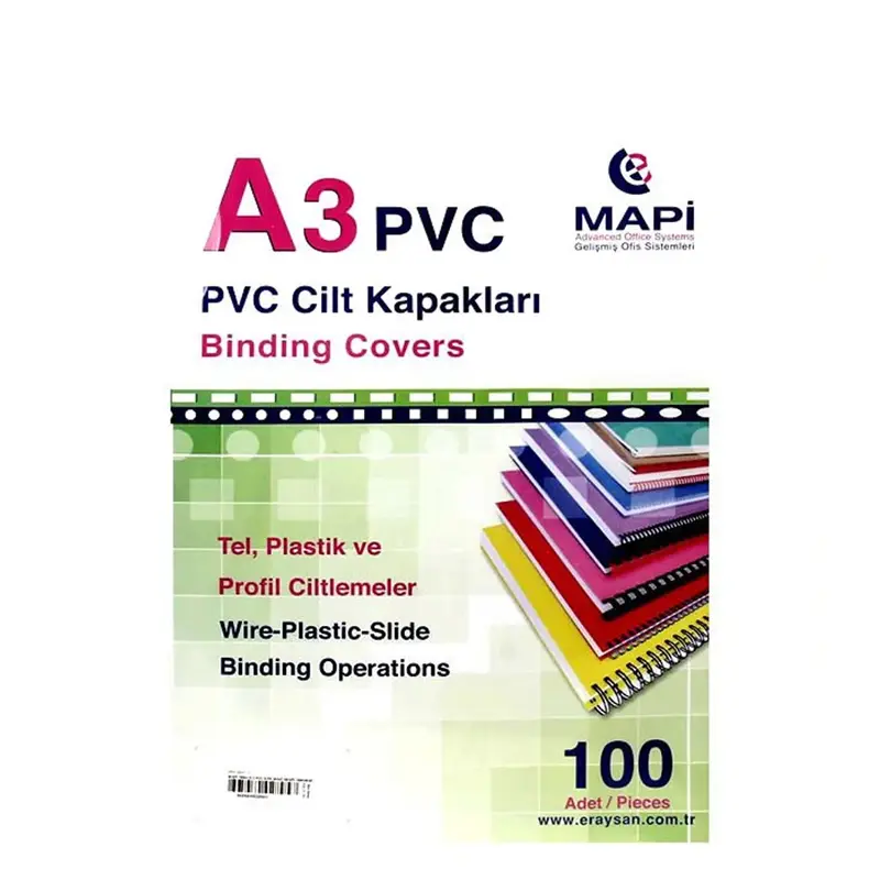 Mapi 2040304 Plastik Cilt Kapağı Opak Kırmızı A3 160 Micron x 100 Lü Paket