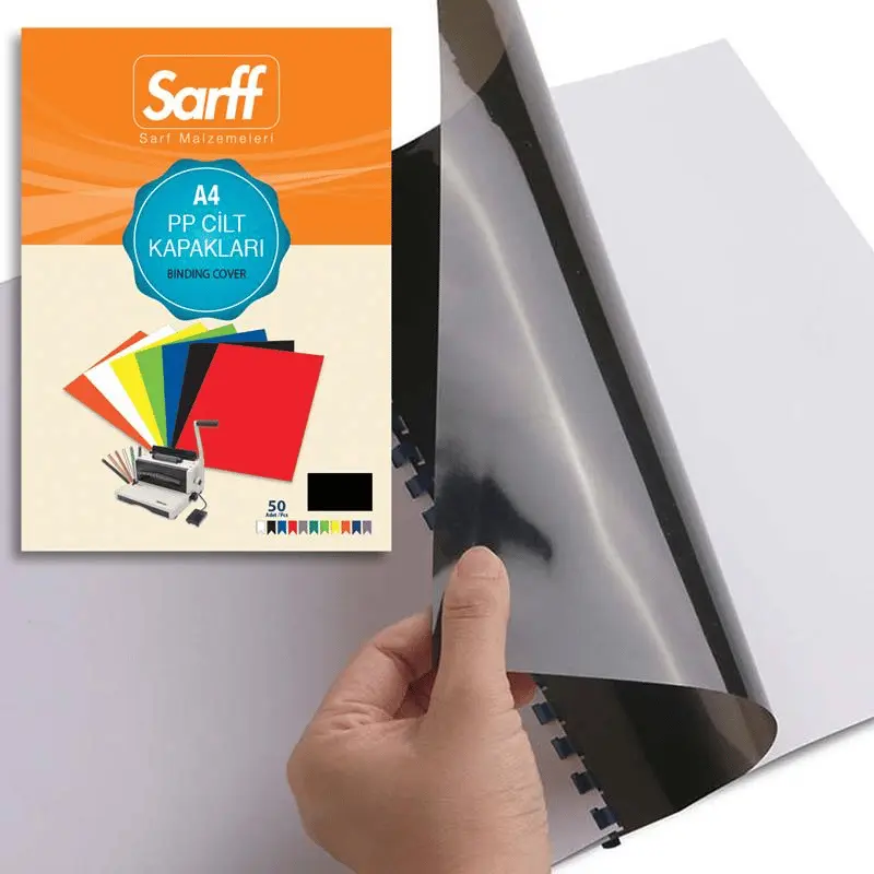 Sarff 15201109 Plastik Cilt Kapağı Opak Siyah 450 Micron A4 x 50 Li Paket