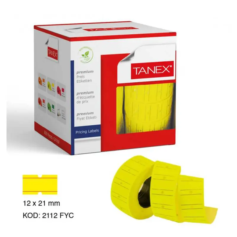 Tanex Çizgili Fiyat Etiketi 12x21mm Fosforlu Sarı x 6 Lı Paket
