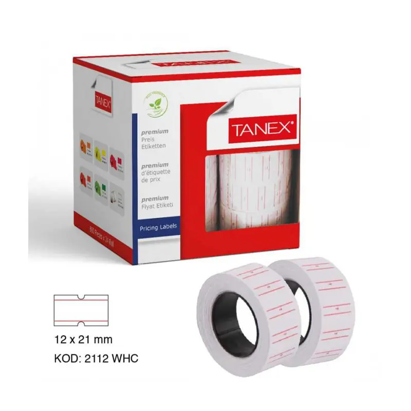 Tanex Çizgili Fiyat Etiketi 12x21mm Beyaz x 6 Lı Paket