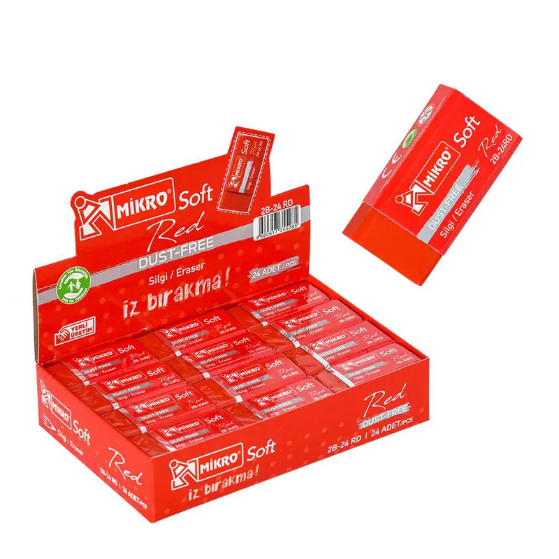 Mikro 2B-24RD Dust Free Silgi Soft Kırmızı 24 Lü Paket