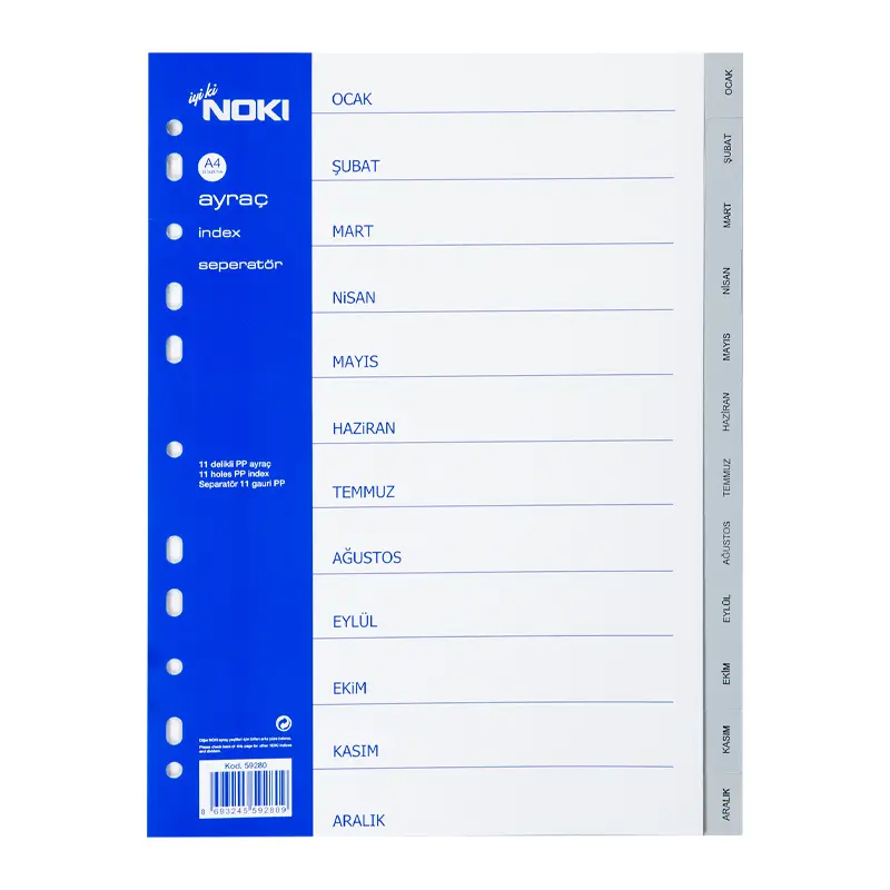 Noki 59280 Plastik Seperatör Aylar A4 x 30 Lu Paket