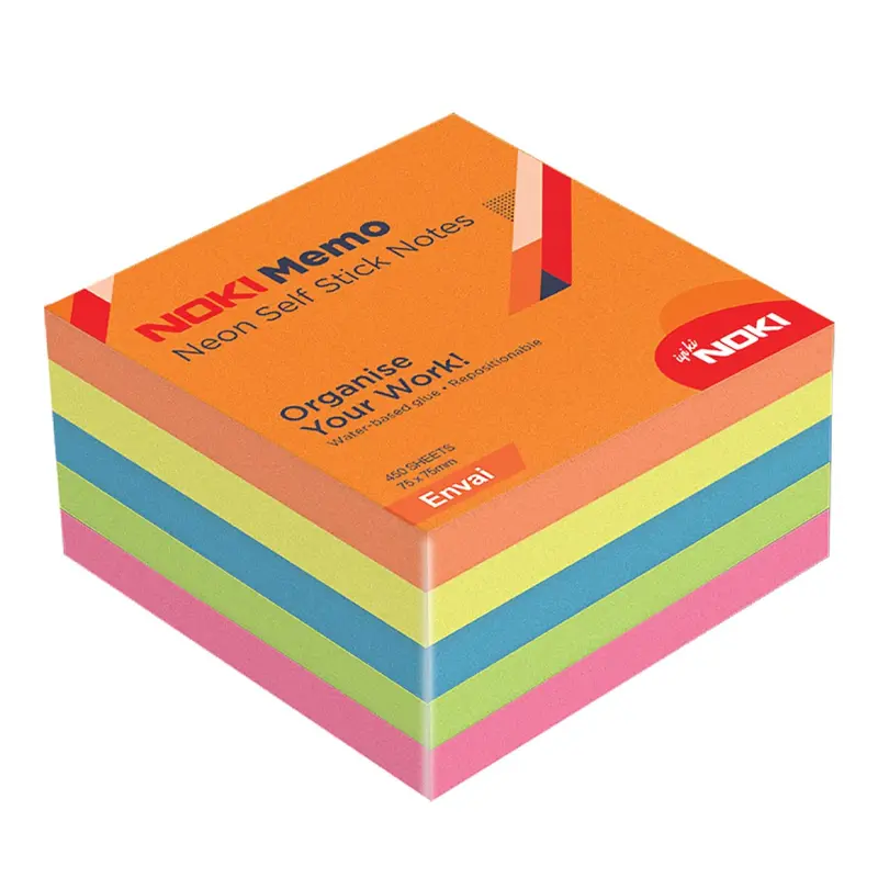 Noki 12014-33 Yapışkanlı Not Kağıdı Neon Envai 450 Sayfa Küp 75x75mm