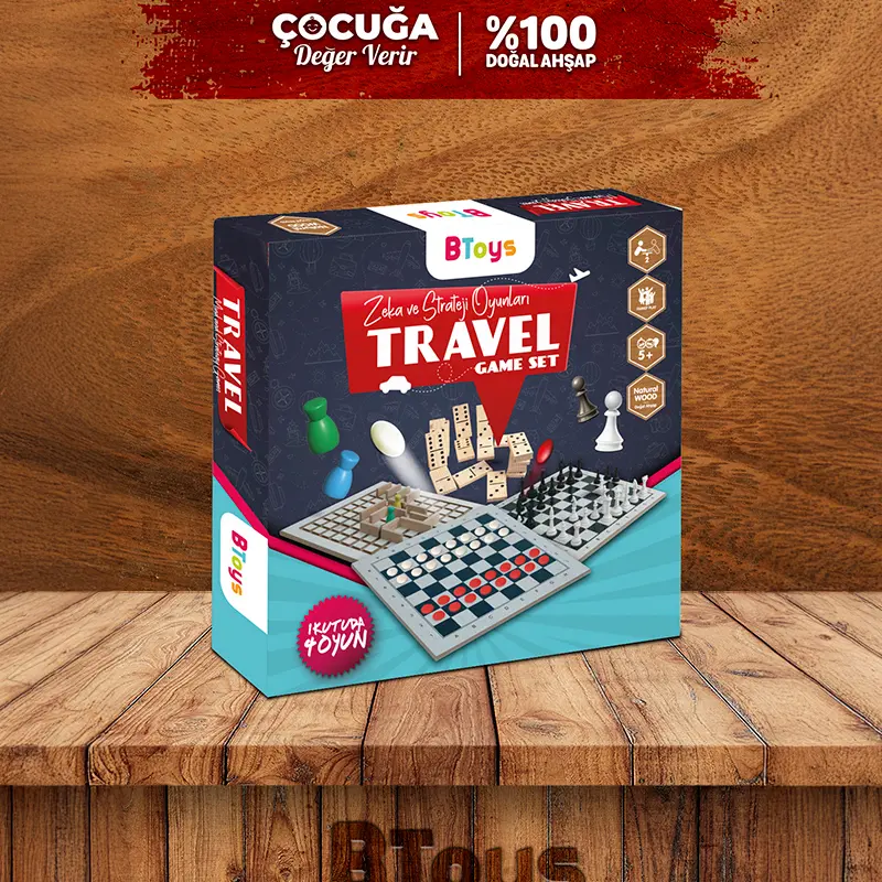 BToys 325760 Travel Set - Ahşap Zeka Ve Strateji 4 Oyun Bir Arada
