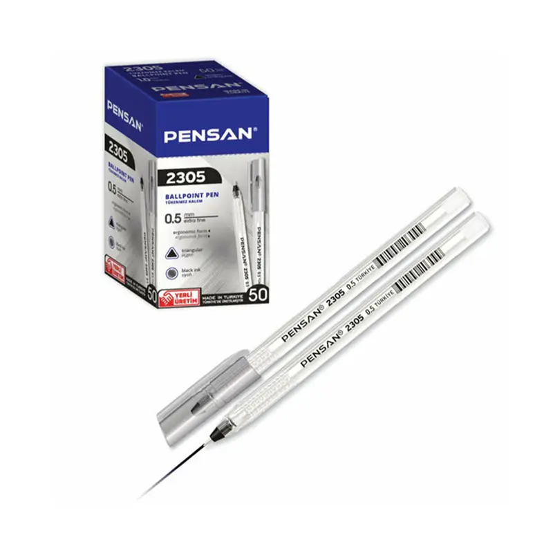 Pensan 2305 Üçgen Gövde Tükenmez Kalem Siyah 0.5mm 50 Li Kutu