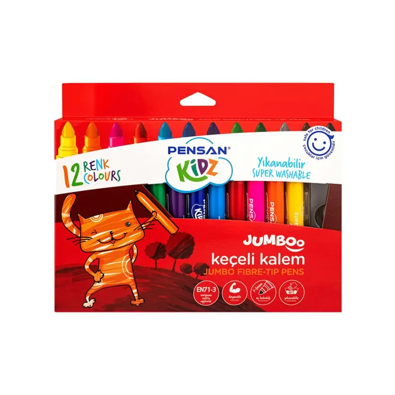 Pensan 99040 Kidz Jumbo Yıkanabilir Keçeli Boya Kalemi 12 Renk