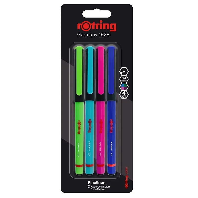 Rotring Fineliner Keçe Uçlu Kalem Canlı 4 Renk