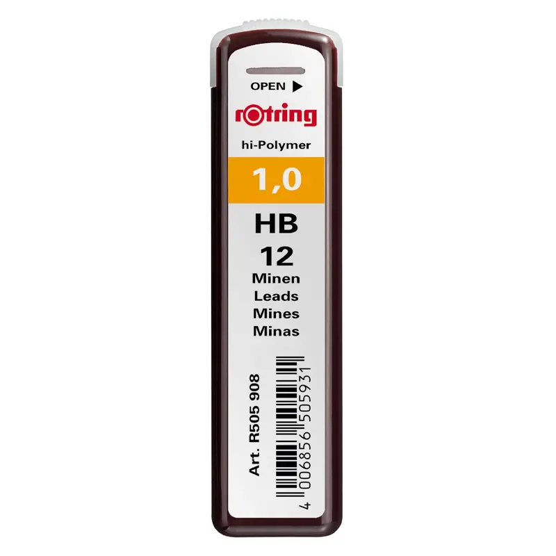 Rotring S0312700 Hi-Polymer Kurşun Kalem Ucu (Min) 0.9mm HB 12 Li Tüp x 10 Lu Paket