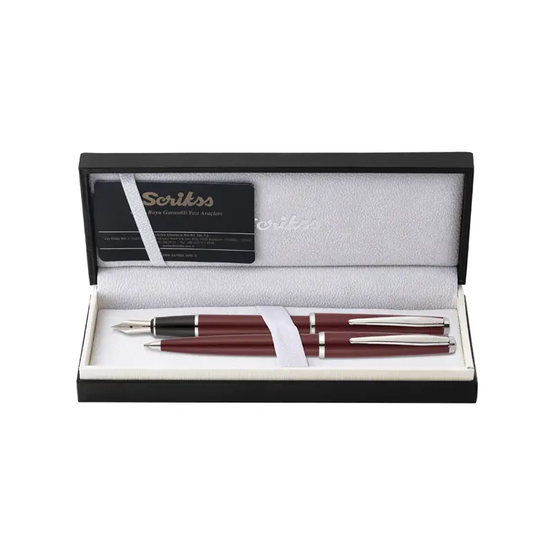 Scrikss Vintage 33 Dolma Kalem ve Tükenmez Kalem İkili Takım (M) Uç Bordo