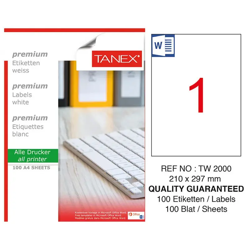 Tanex TW-2000 Lazer Etiket 210x297mm 100 Yaprak