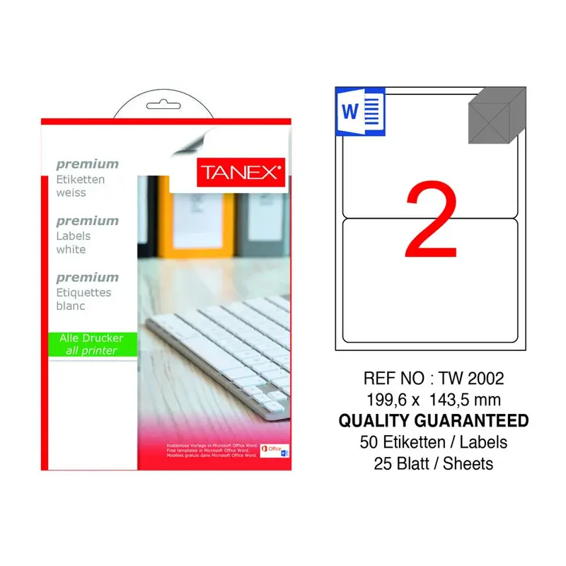 Tanex TW-2002 Lazer Etiket 199.6x143.5 mm 100 Yaprak