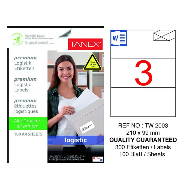 Tanex TW-2003 Lazer Etiket 210x99 mm 100 Yaprak