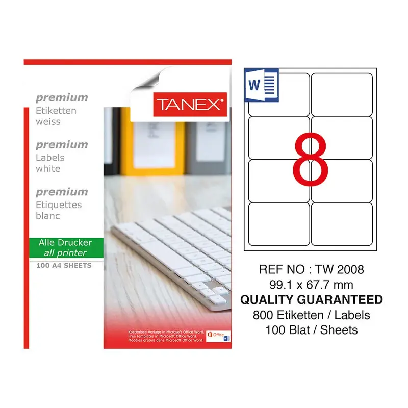 Tanex TW-2008 Lazer Etiket 99.1x67.7mm 100 Yaprak