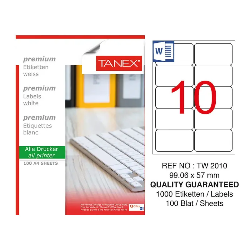 Tanex TW-2010 Lazer Etiket 99.1x57mm 100 Yaprak