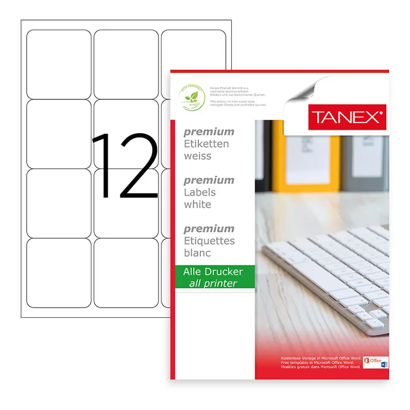 Tanex TW-2012 Lazer Etiket 63x72mm 100 Yaprak x 20 Li Koli