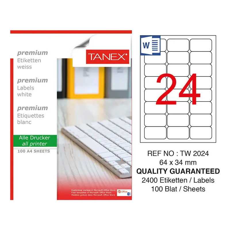 Tanex TW-2024 Lazer Etiket 64x34mm 100 Yaprak