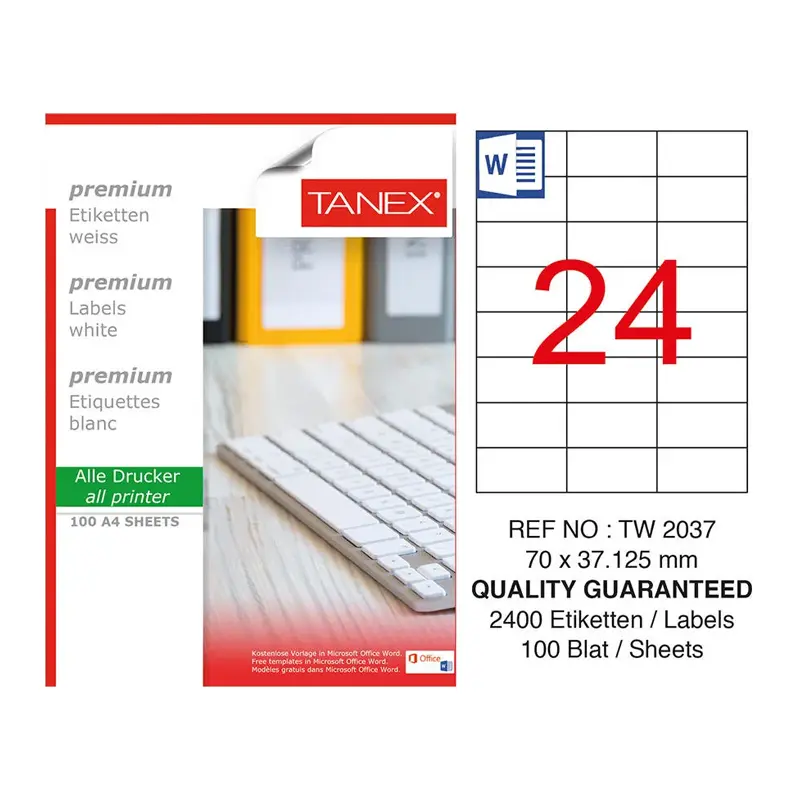 Tanex TW-2037 Lazer Etiket 70x37.125mm 100 Yaprak