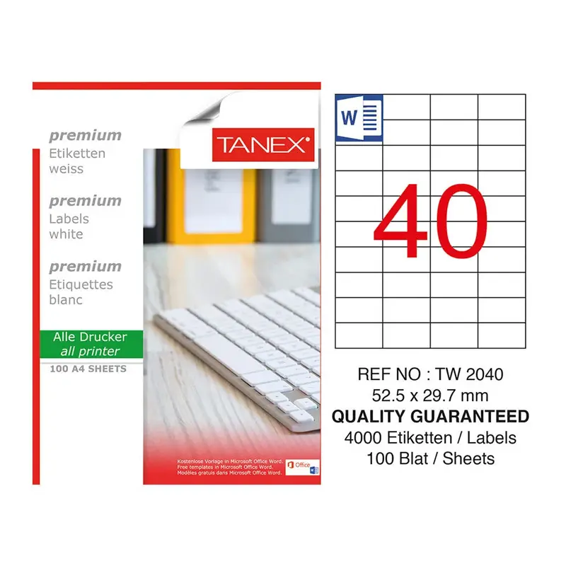 Tanex TW-2040 Lazer Etiket 52x29mm 100 Yaprak