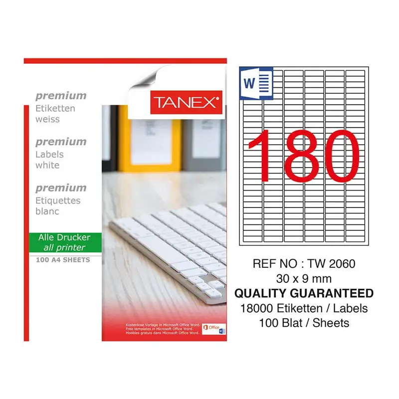 Tanex TW-2060 Lazer Etiket 30x9mm 100 Yaprak