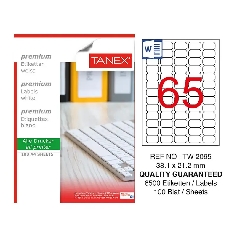 Tanex TW-2065 Lazer Etiket 38.1x21.2mm 100 Yaprak