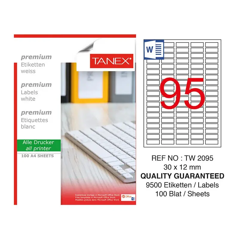 Tanex TW-2095 Lazer Etiket 30x12mm 100 Yaprak